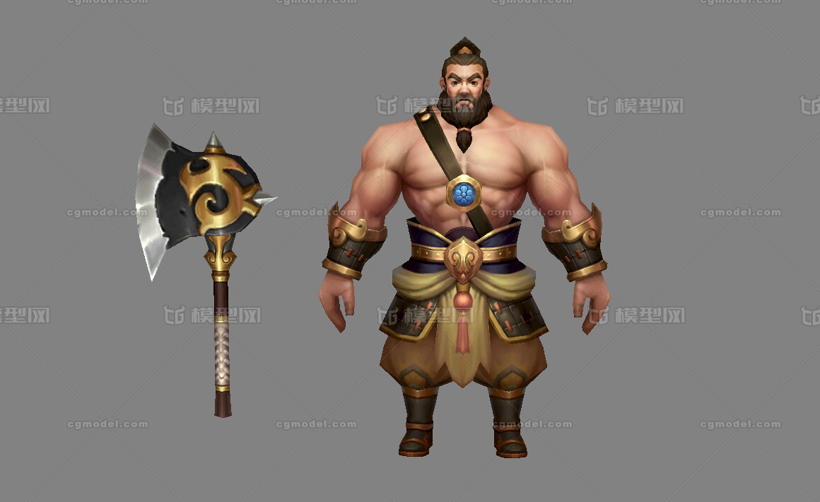 砍柴农夫铁斧子战士大力士光膀子肌肉男人古代大胡子男人