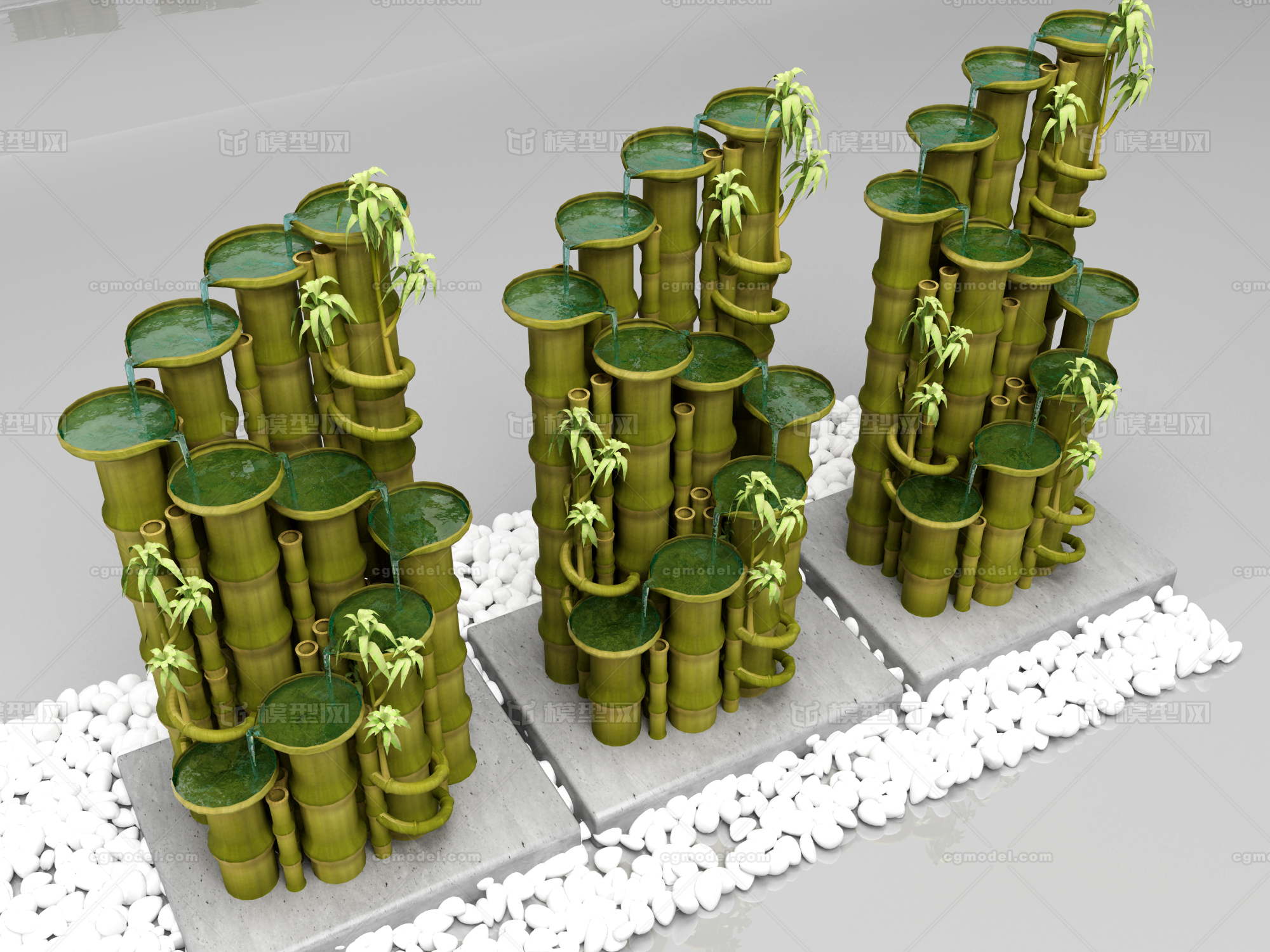 园艺小品,流水景观小品_六个萝卜作品_石头植物树木_cg模型网