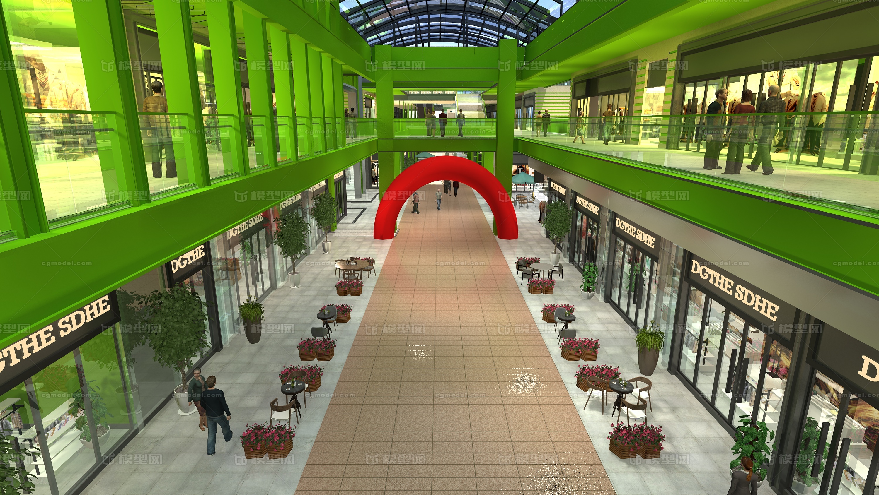 现代商场 商场走廊 商业区 门头 座椅 _小模型君作品_建筑商业办公_cg