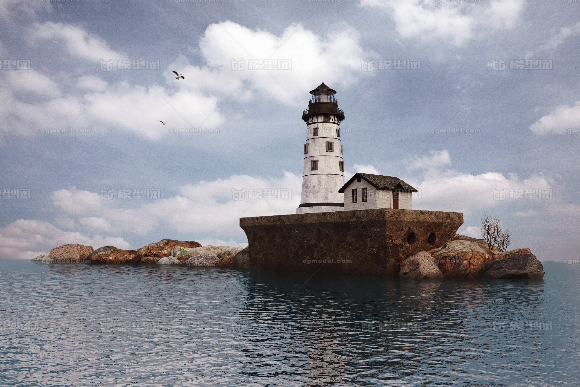 灯塔风景唯美意境海场景