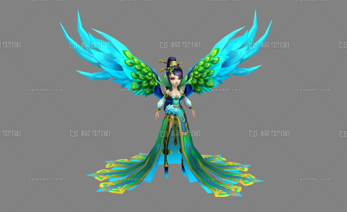 卡通孔雀明王女妖鸟人绿色孔雀女