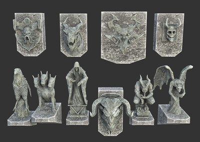 pbr次世代 恶魔雕像 石像鬼 哥特式雕像 滴水嘴兽 雕饰 魔鬼石像 恶魔
