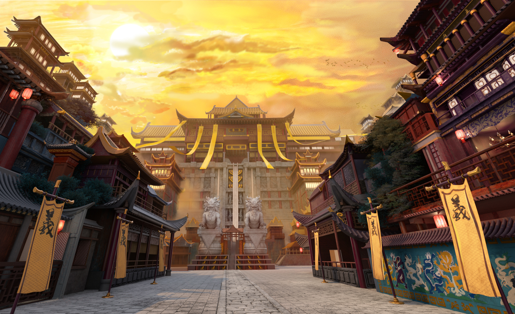 仰视角度宏大宫殿场景