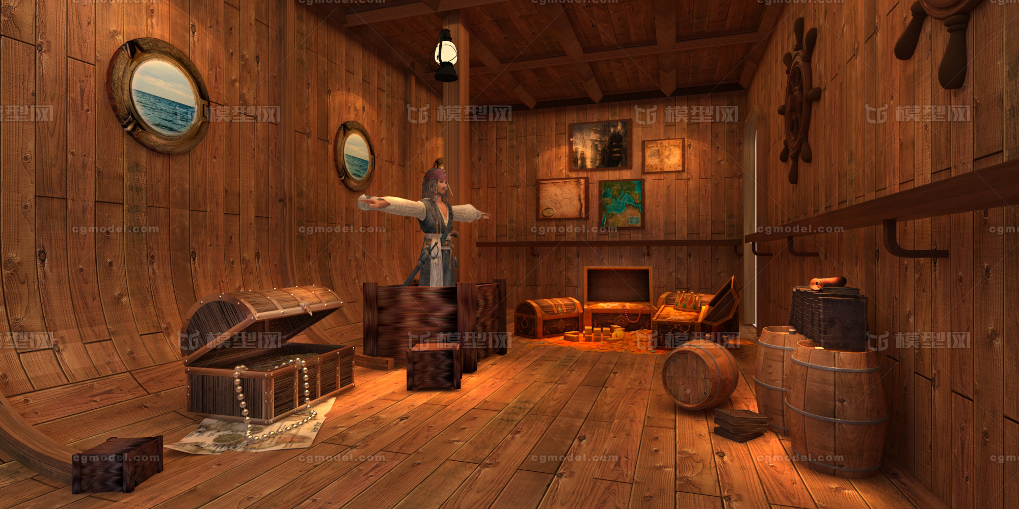 科技馆  儿童主题乐园  密室  宝箱 杰克船长 金币  木桶   海盗船