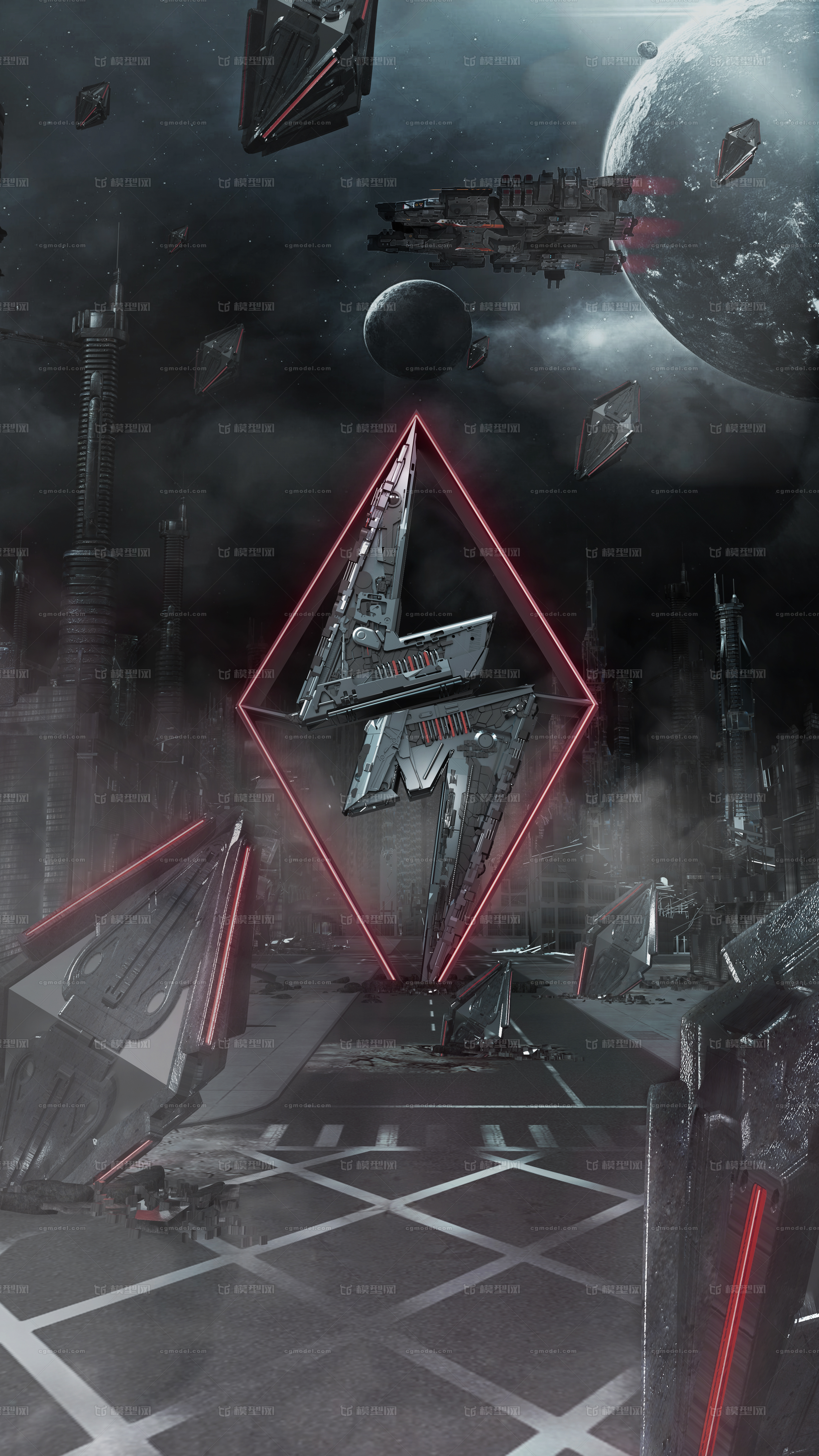 空投与logo场景 战争 废墟_风情的小谢作品_场景科幻场景_cg模型网