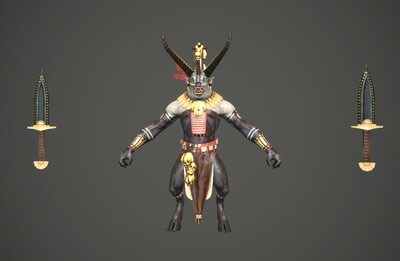 pbr 野蛮 羊头怪 18个动画 次世代 羊头战士 solider