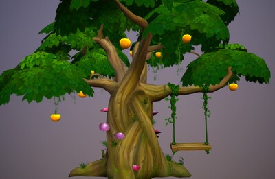 卡通 大树 手绘 q版 tree  lowpoly  树木 荡秋千