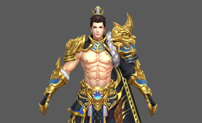 手绘 写实 传奇男战士 黄金战神 寒冰大刀 城主 肌肉男武士