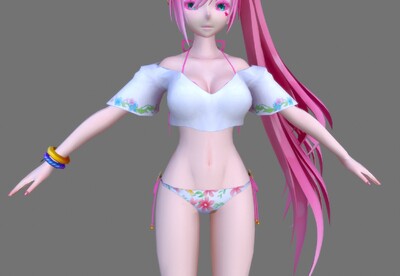 卡通二次元泳装女孩 沙滩少女uni 比基尼女孩