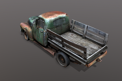 次时代pbr材质废弃生锈的老式卡车货车 破旧车壳 报废汽车 事故车