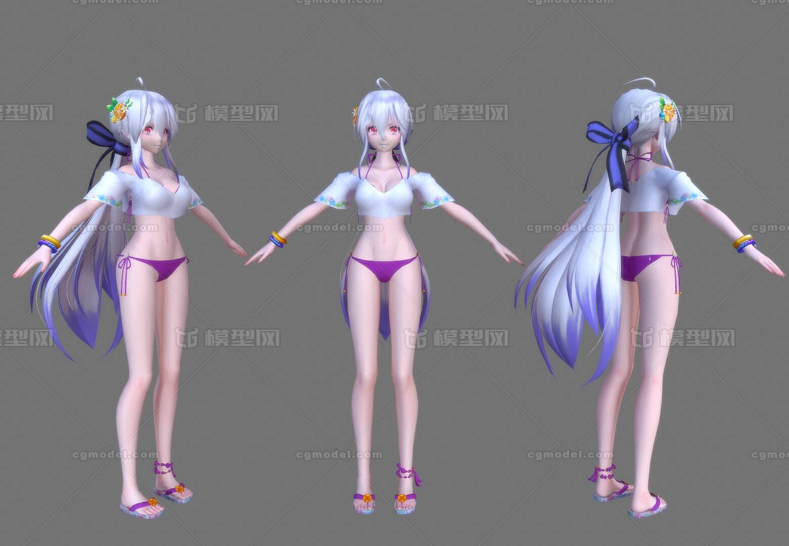 卡通 二次元沙滩女孩 弱音 haku  summer 泳装女孩 动漫少女