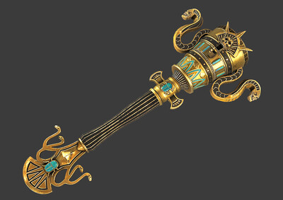 pbr次世代 黄金权杖 法杖 权利法杖 狼牙棒 埃及法老权杖模型-其他