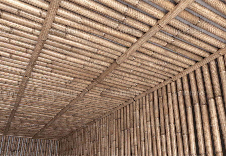 竹棚模型 竹棚 竹子庇护所 竹子窝棚 竹子凉棚 竹子墙面造型 竹子墙