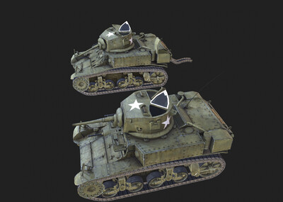 轻型坦克 m3轻型坦克 斯图尔特 破旧坦克 报废坦克车 游戏模型