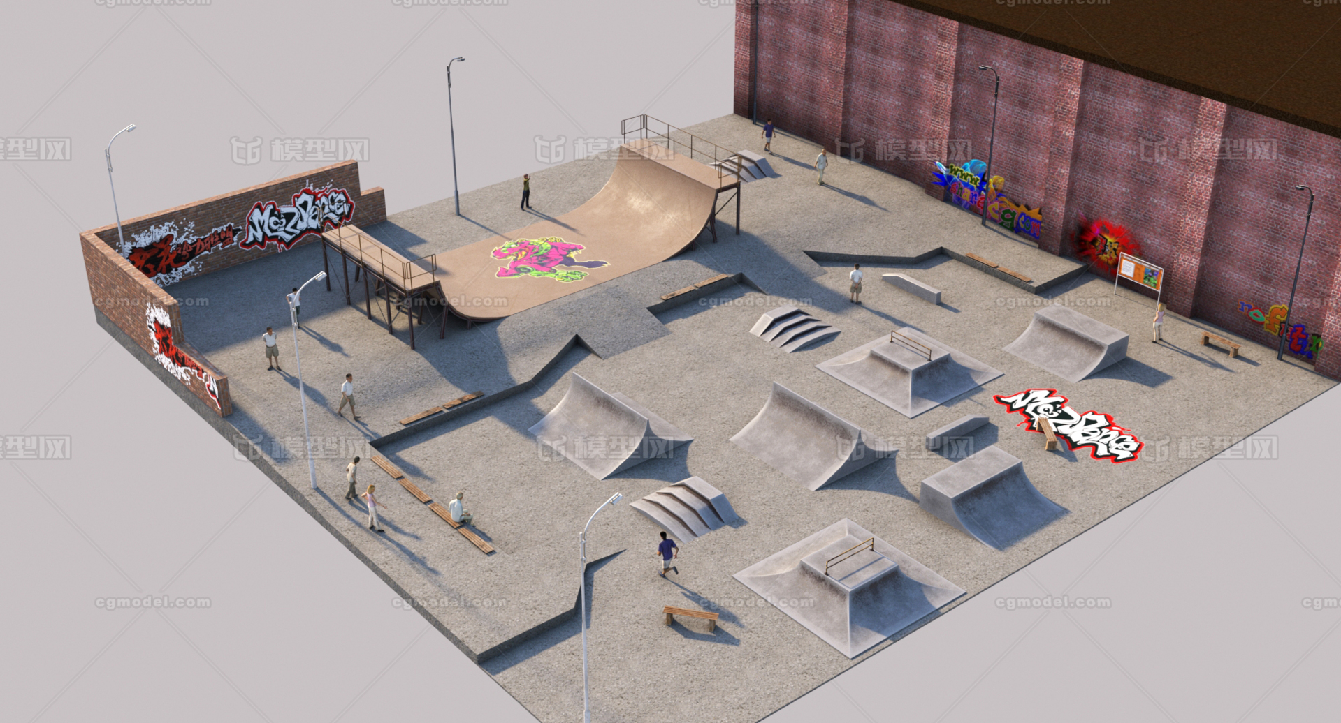 大型写实酷炫户外滑板旱冰休闲广场舞活动涂鸦极限体育运动场