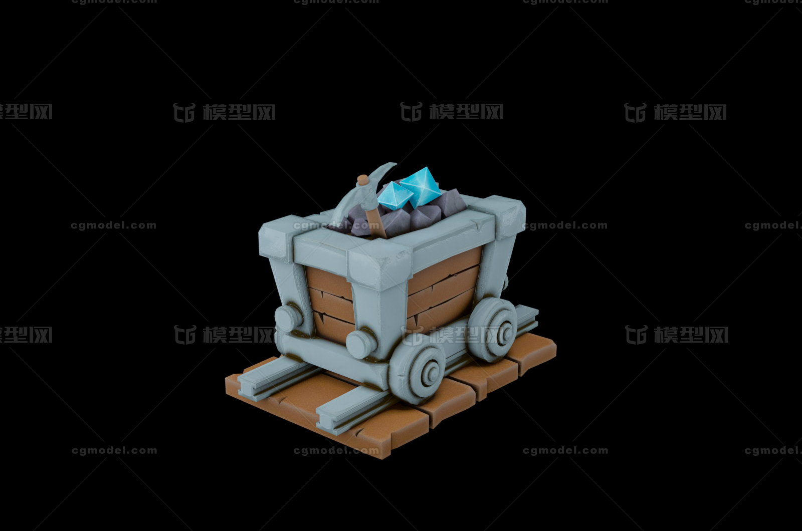 lowpoly低面矿车 次世代 矿场道具 游戏场景部件 挖矿 矿井道具 q版