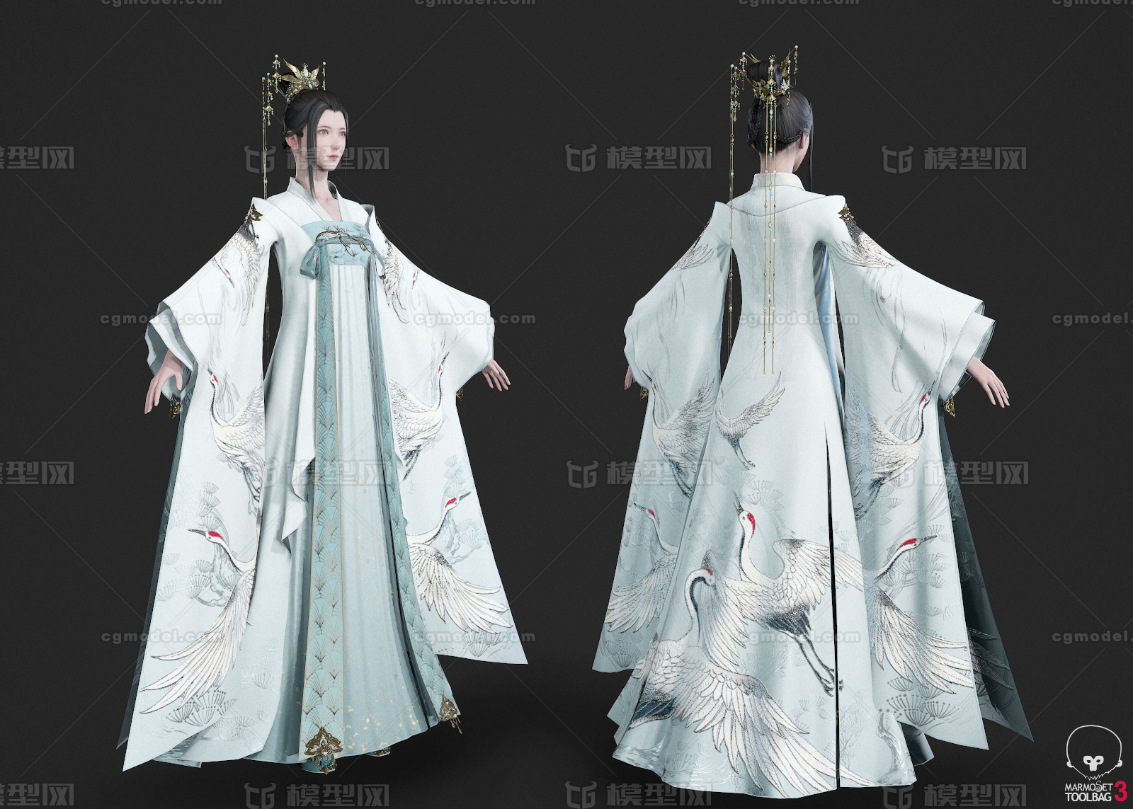 PBR 汉服美女模型-女人模型库-3ds Max(.max)模型下载-cg模型网