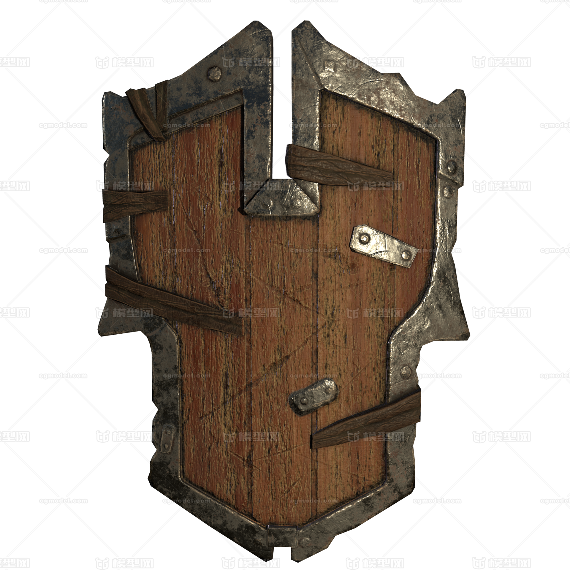 游戏次世代pbr古代写实破旧木质金属边框盾牌