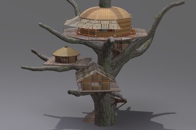 树屋度假村东南亚建筑丛林木屋_枫桥段作品_场景现代场景_cg模型网