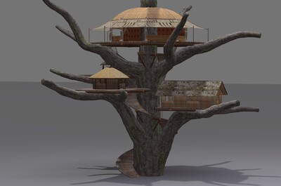 树屋度假村东南亚建筑丛林木屋_枫桥段作品_场景现代场景_cg模型网