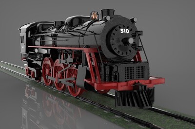 次世代 pbr 蒸汽火车 老式火车 火车头 复古蒸汽朋克火车 带地面铁轨