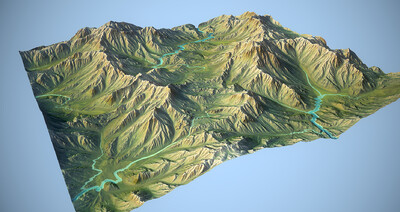 地形 山脉 峡谷 山峰 地貌 平原 丘陵_游_龙作品_场景地形_cg模型网
