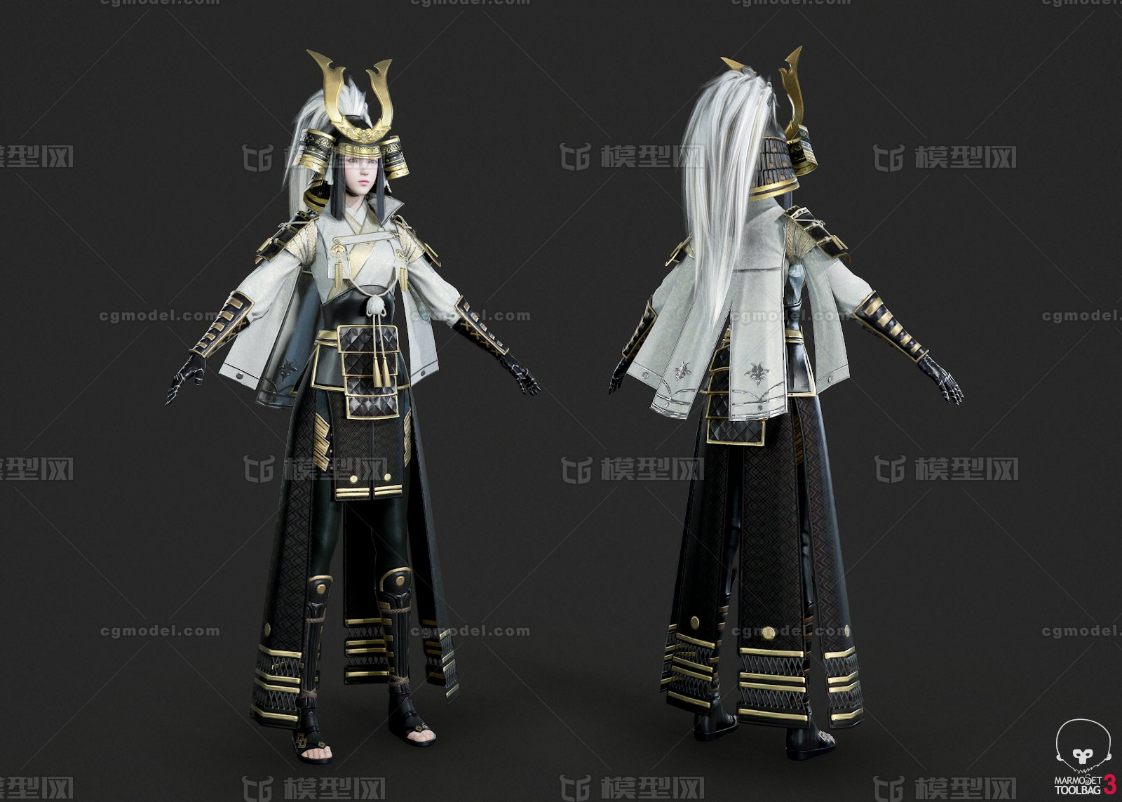 PBR 日本女武士 日本盔甲 铠甲 美女_大花鸭子作品_人物女人_cg模型网