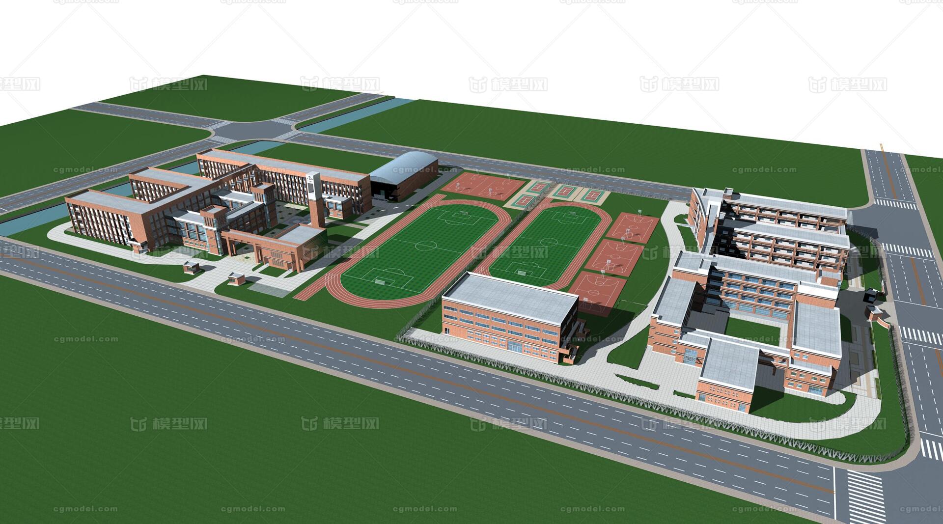 学校 学校模型 现代建筑 建筑 建筑模型 中学 教学楼 操场