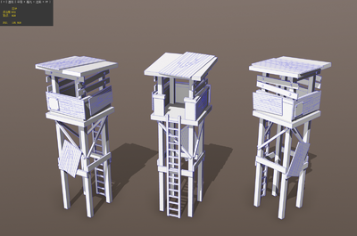 卡通q版哨塔 瞭望塔 木塔 岗楼 岗亭 岗哨