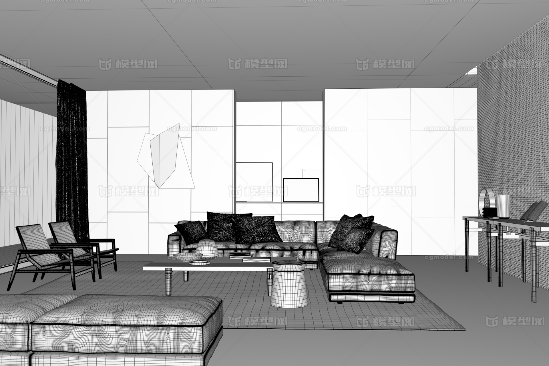 简约 中式模型-客厅模型库-Cinema 4D(.c4d)模型下载-cg模型网