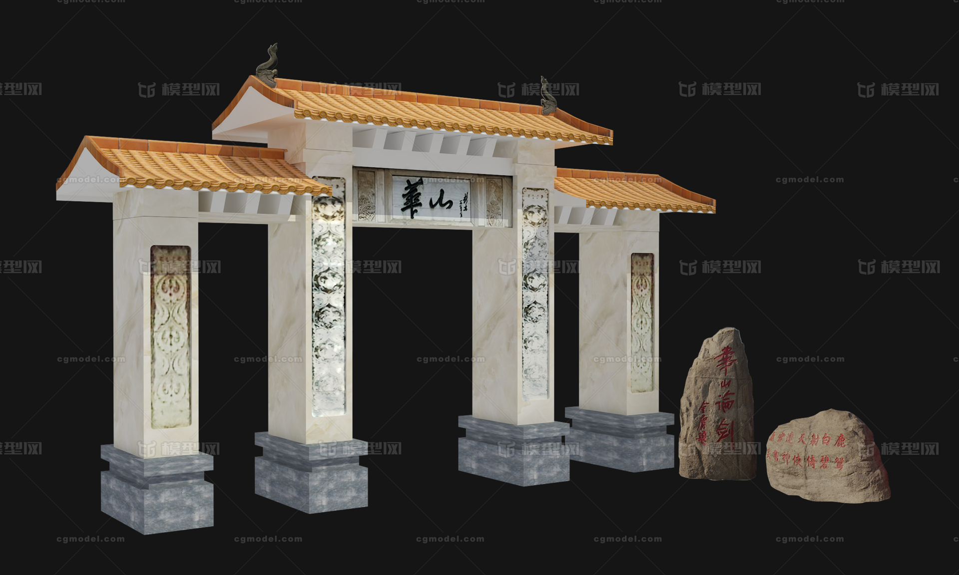 华山门楼摆件(带贴图)_ytty作品_场景古代场景_cg模型网
