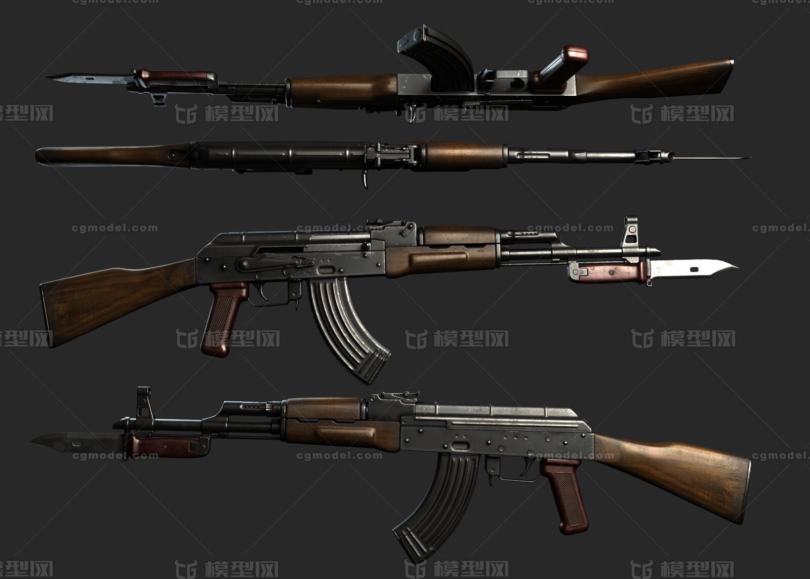PBR AK47自动步枪模型-枪械模型模型库-3ds Max(.max)模型下载-cg模型网