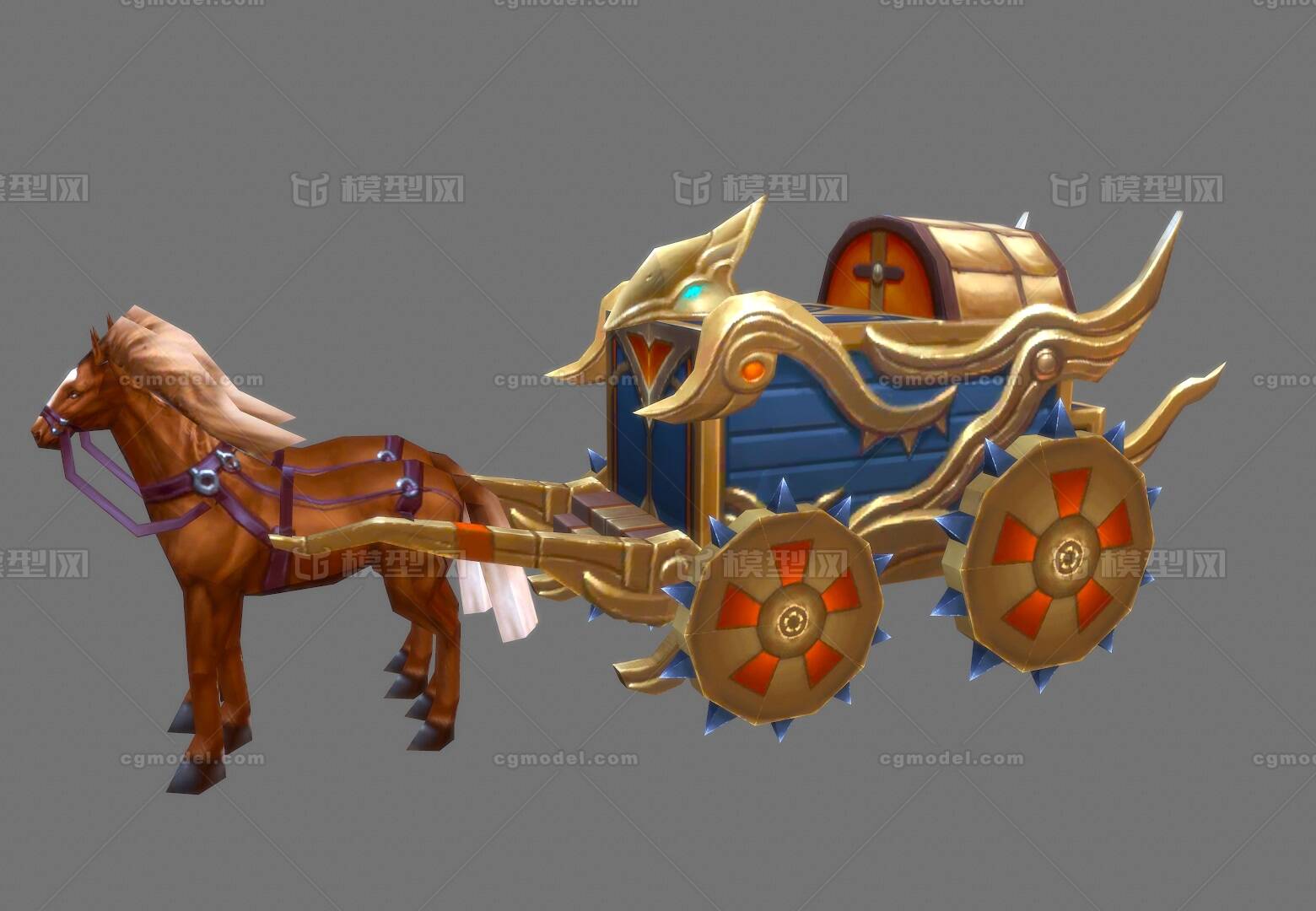 手绘带行走动画镖车镖局马车