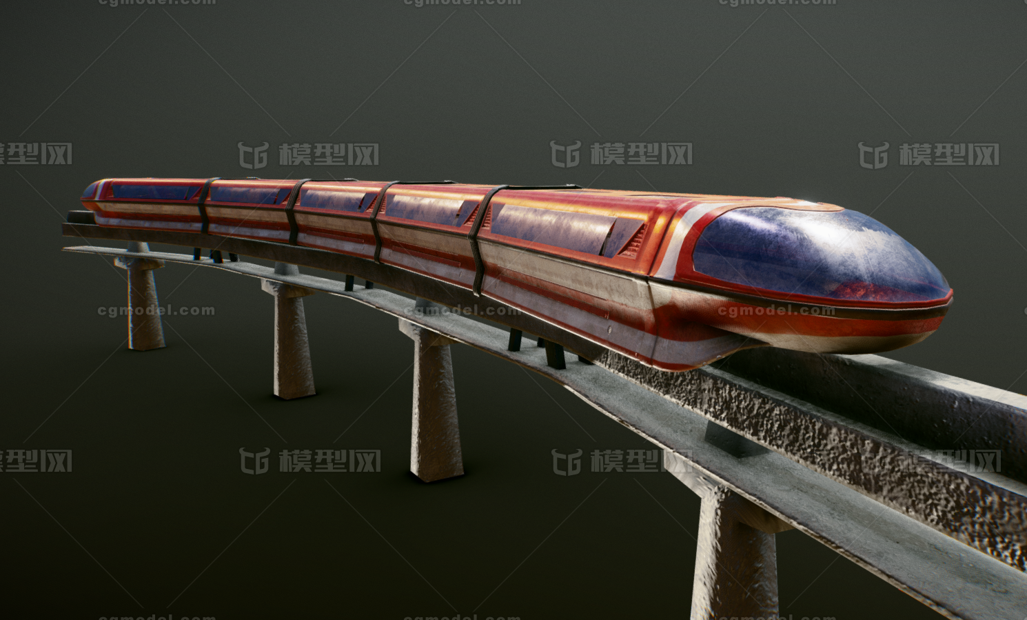 次世代高铁 云巴 单轨列车 重庆轻轨模型-火车/轨道车模型库-3ds max