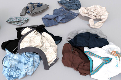 各种要换洗的衣服,随意堆砌摆放的脏衣服,_七色模型作品_生活用具穿戴