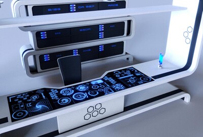 一组次世代科幻书房家具,未来立柜,衣柜,书柜等,办公桌,书桌,前台