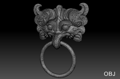 汉代饕餮兽面辅首门环高模