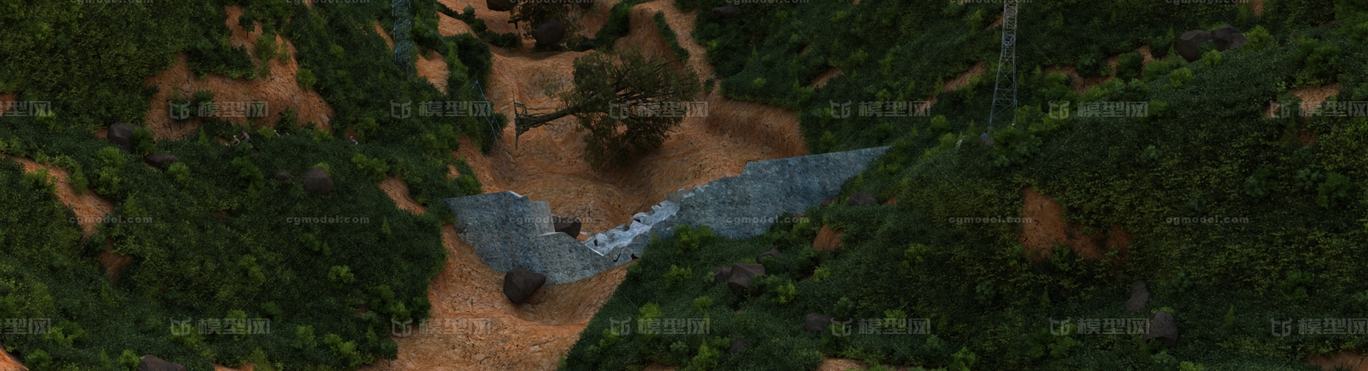 泥石流 垮塌 落石 滚石 山体_cjh_68作品_场景自然场景_cg模型网