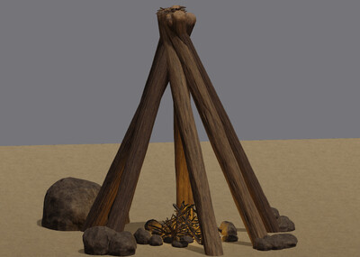 次时代木柴木棍火堆篝火部落野炊石块