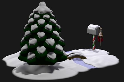 屋圣诞场景唯美场景卡通圣诞雪景圣诞美陈冰天雪地场景缤纷圣诞节元素