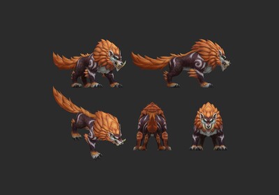 q版 卡通 狼王 狼妖 烈焰狼 地狱犬 坐骑 怪物 魔兽风 手绘低模