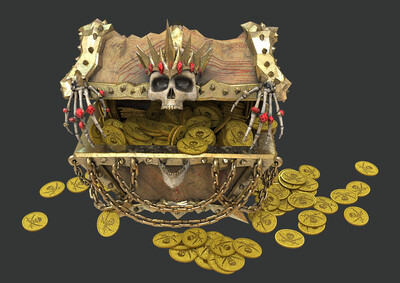 骷髅宝箱 金币 珠宝箱 抽奖宝箱 场景道具 古钱币 金子 海盗宝藏