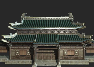 pbr 古建房子 古代房屋 民房 建筑 古代建筑 大殿 正殿正厅 大厅