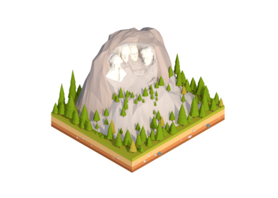 low poly卡通总统山模型 美国总统山等距模型 山地地形模型 著名场景
