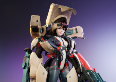 2体 动力装甲卡通机甲pbr女战士3d模型