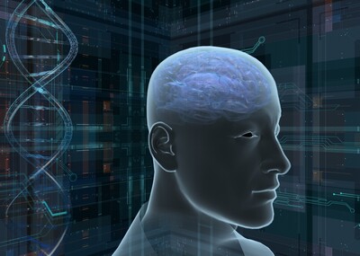 写实科幻大脑场景,未来世界,科幻空间,虚拟空间,dna,大脑,线框,科幻