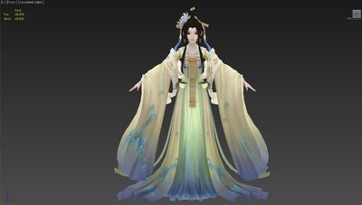 次世代PBR古装小姐姐长裙汉服美女孩发髻丝绸飘带少女生宫装唐模型-女人模型库-3ds Max(.max)模型下载-cg模型网
