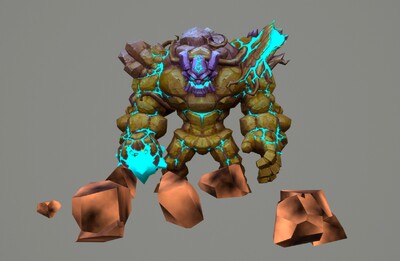 手绘 熔岩石怪02 【带动画】次世代 简模 石头战士 石头怪