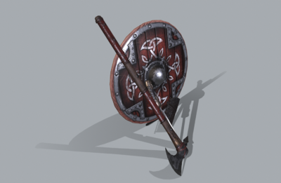 次时代写实古代维京盾牌武器 斧子 冷兵器