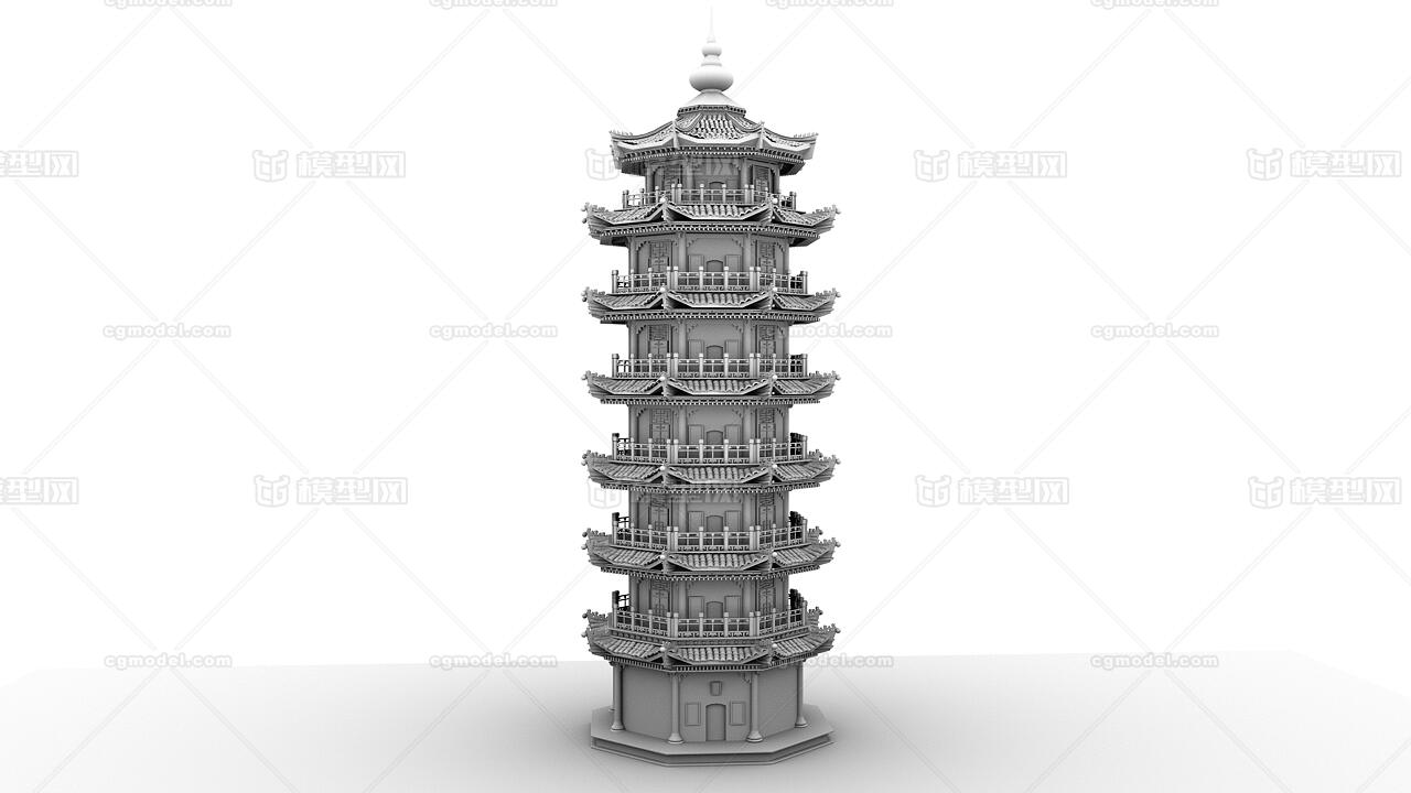 东方古代写实建筑,塔模型,带max,maya c4d,格式文件.